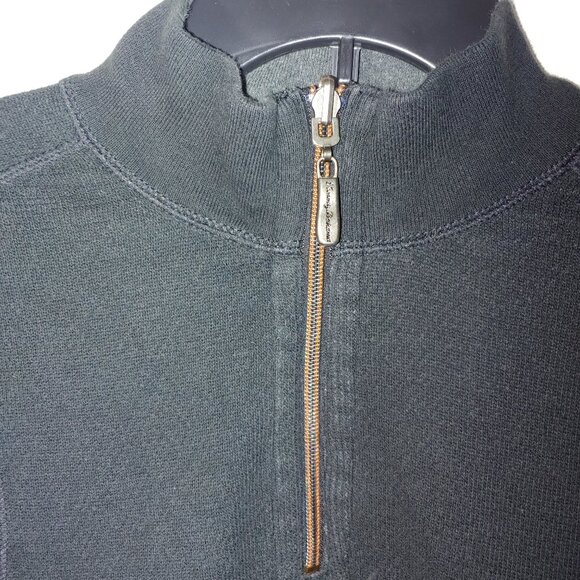 Tommy Bahama Mock Neck 1/4 zip Raglan Sleeves Sweatshirt Size L/XL Black/Grey - Picture 3 of 6